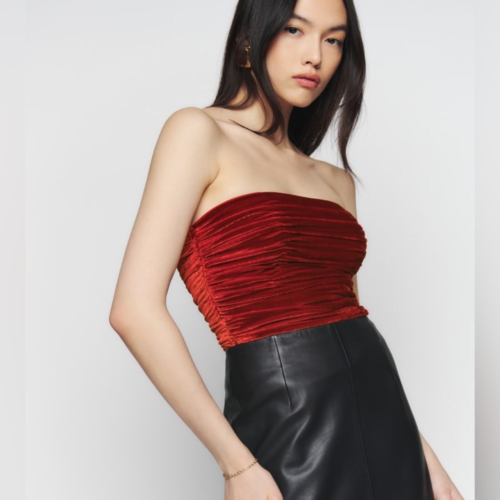 Reformation Addie Velvet Strapless Top